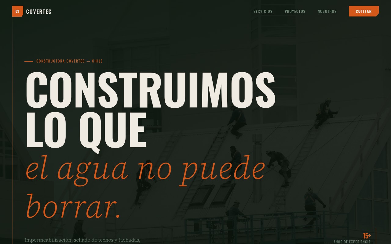 Demo Constructora COVERTEC — landing oscura con titular impactante